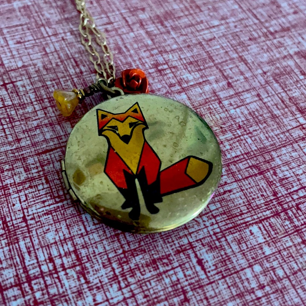 Geometric fox locket necklace
